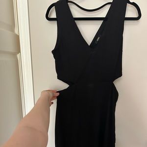 MIDI length black dress with cutouts (cotton/ribbed fabric)